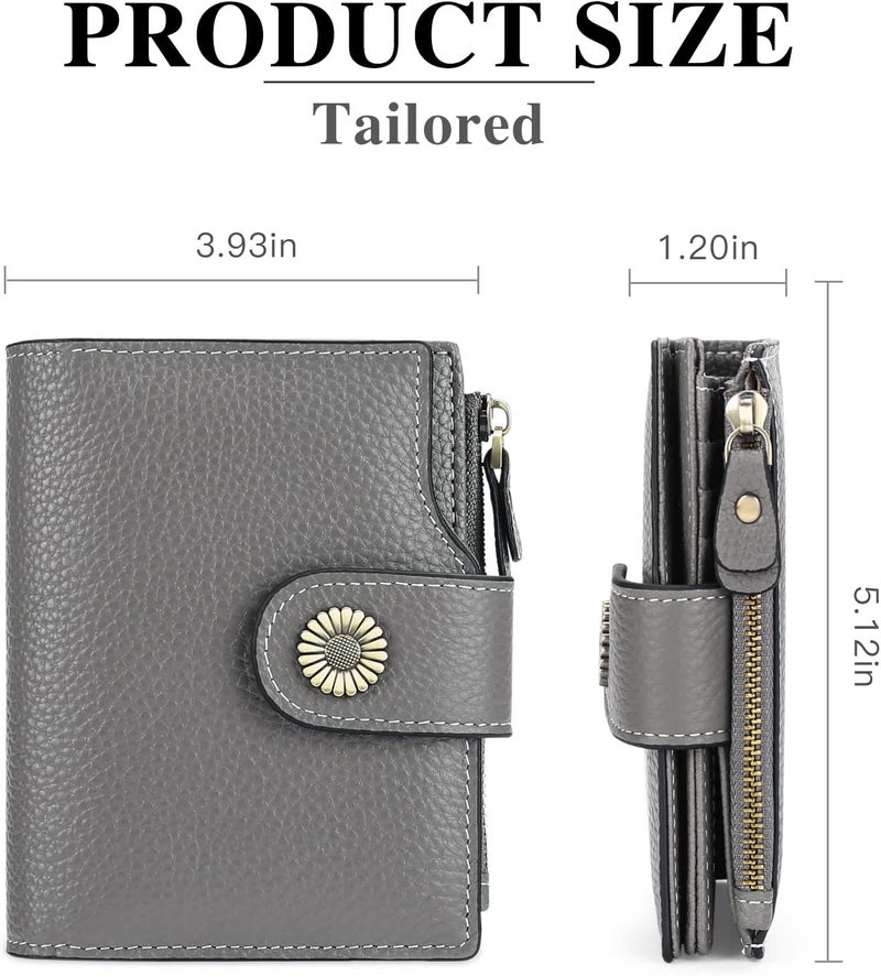 FALAN MULE Women's Compact Leather Wallet, Dark Grey, Includes RFID Blocking, Coin Pouch, Card Holders - Image 3